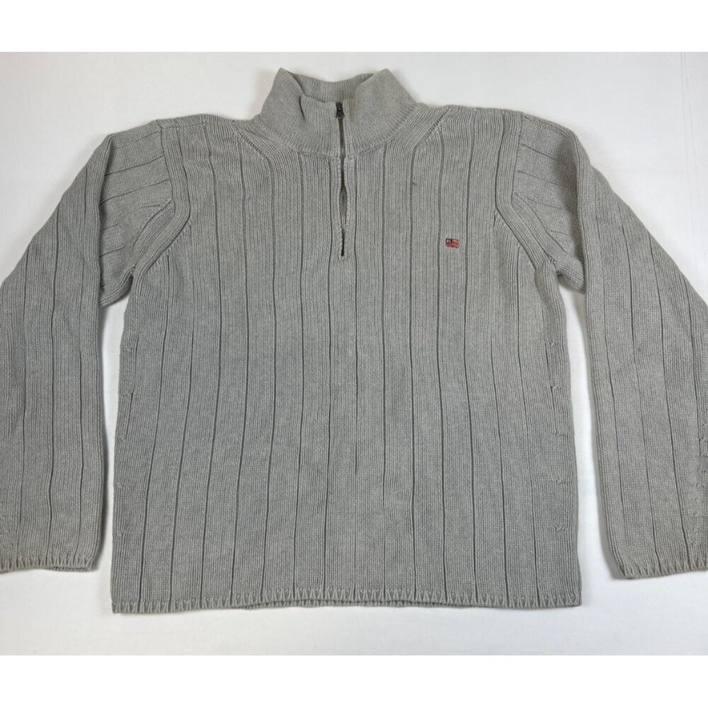 VTG Polo Jeans Co Ralph Lauren Men XL Grey Ribbed Quarter Zip Sweater Flag Logo